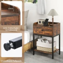 Nachttisch mit Schublade Beistelltisch mit offener Ablage 42 x 30 x 60 cm Rustikales Braun