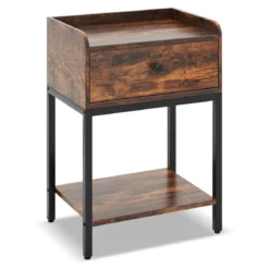 Nachttisch mit Schublade Beistelltisch mit offener Ablage 42 x 30 x 60 cm Rustikales Braun
