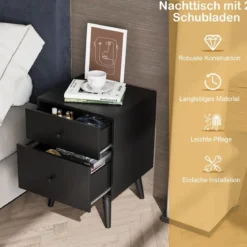 Nachttisch mit 2 Schubladen Beistelltisch mit Massivholzbeinen 45 x 39,5 x 62 cm Eiche