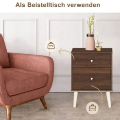 Nachttisch mit 2 Schubladen Holzkommode Beistelltisch 45 x 39,5 x 62 cm Eiche