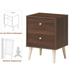 Nachttisch mit 2 Schubladen Holzkommode Beistelltisch 45 x 39,5 x 62 cm Eiche