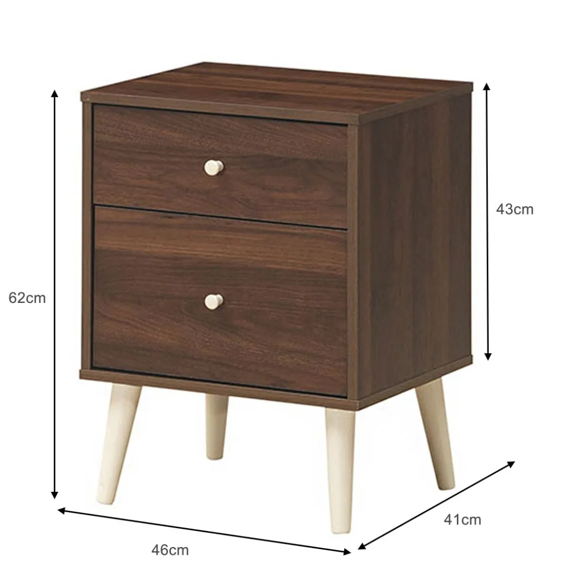 Nachttisch mit 2 Schubladen Holzkommode Beistelltisch 45 x 39,5 x 62 cm Eiche