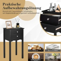 Nachttisch mit 2 Schubladen & Kippsicherung Moderner Beistelltisch 40 x 32 x 75 cm Schwarz