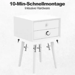 Nachttisch mit 2 Schubladen Kleiner Beistelltisch aus Holz 40 x 40 x 59,5 cm Weiß