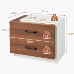 Nachttisch mit 2 Schubladen Nachtschrank aus Holz mit Stauraum Beistelltisch55 x 40 x 45 cm