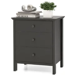 Nachttisch mit 3 Schubladen Nachtschrank für Boxspringbett 56 x 45 x 66 cm Schwarz