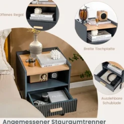 Nachttisch mit Schublade & Offenem Regal Nachtschrank 40 x 35 x 56 cm Grau
