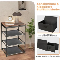 Nachttisch mit Stoffschubladen Beistelltisch mit Metallrahmen Stoffkommode Kleiderkommode