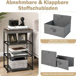 Nachttisch mit Stoffschubladen Beistelltisch mit Metallrahmen Stoffkommode Kleiderkommode