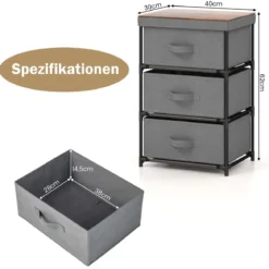 Nachttisch mit Stoffschubladen Beistelltisch mit Metallrahmen Stoffkommode Kleiderkommode