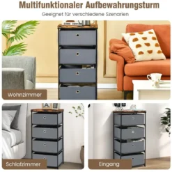 Nachttisch mit Stoffschubladen & Metallrahmen Beistelltisch Aufbewahrungsschrank