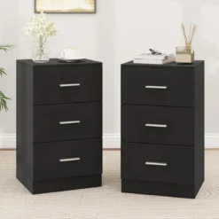 Nachttisch Nachtschrank Schubladenkommode mit 3 Schubkästen Spanplatte 38 x 67 x 35 cm Weiß/Schwarz/Natur