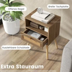 Nachttisch Rattan 2er Set Nachtschrank mit Schublade & offenem Fach 40 x 30 x 60,5 cm