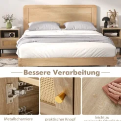 Nachttisch Rattan Nachtschrank mit offenem Regal und Schrank 40 x 40 x 57 cm Natur