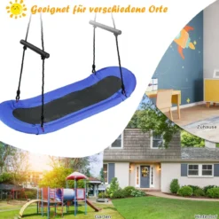 Nestschaukel Kinder Baumschaukel mit 100-160cm verstellbaren Seil Hängeschaukel Blau 123x45cm