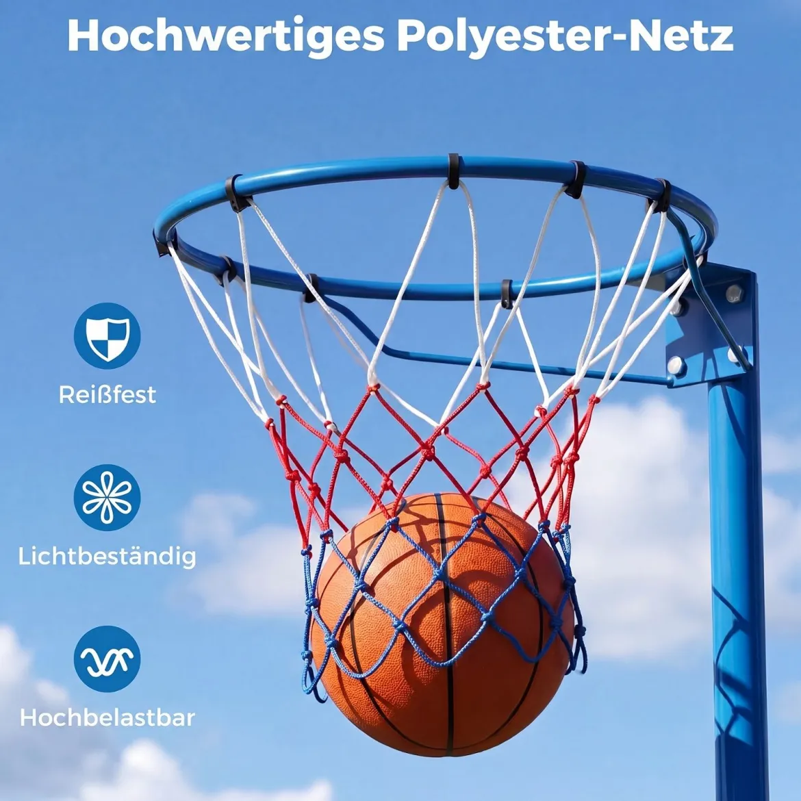 Netball-Torpfosten Freistehender Basketballkorb mit Höhenverstellbarem Pfosten von 105-255 cm