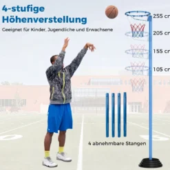 Netball-Torpfosten Freistehender Basketballkorb mit Höhenverstellbarem Pfosten von 105-255 cm