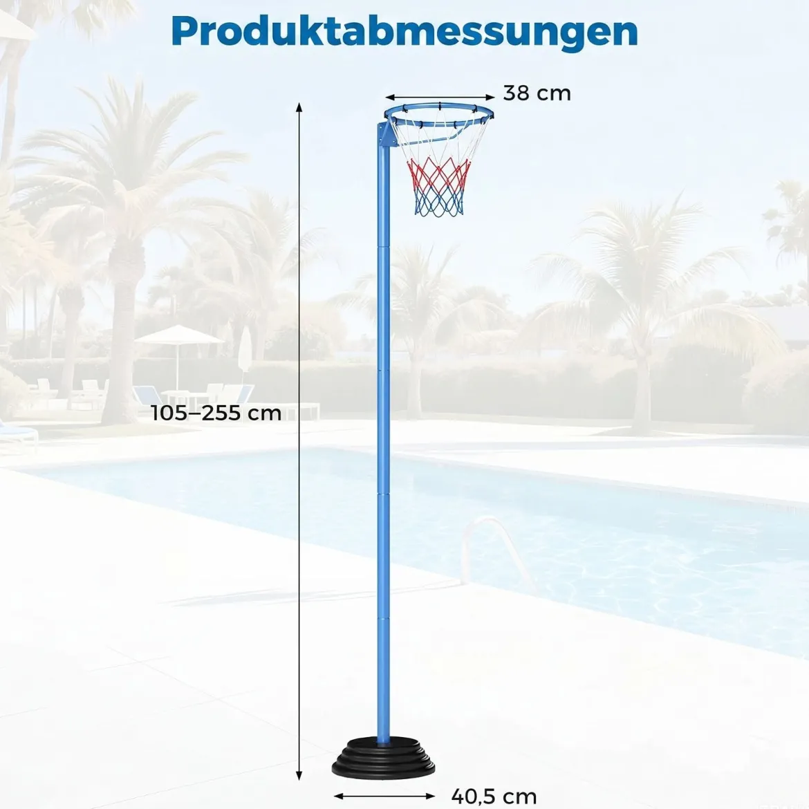 Netball-Torpfosten Freistehender Basketballkorb mit Höhenverstellbarem Pfosten von 105-255 cm