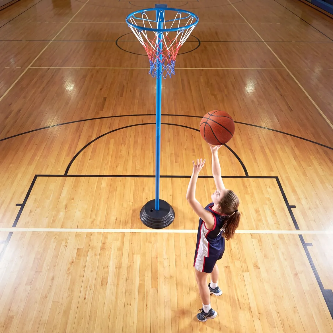 Netball-Torpfosten Freistehender Basketballkorb mit Höhenverstellbarem Pfosten von 105-255 cm