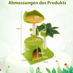 Niedlicher Kletterbaum für Hauskatzen kleiner Katzenbaum mit künstlichen Blättern Höhle Plattform Grün