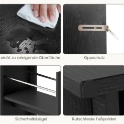 Nischenschrank mit Rollen & Offener Ablage & 2 Schubladen Schmale Rollwagen Nischenwagen Schwarz