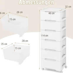 Nischenschrank vertikal Aufbewahrungsschrank Kommode mit 7 Schubladen Weiß