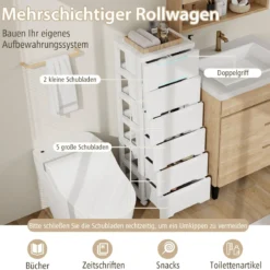 Nischenschrank vertikal Aufbewahrungsschrank Kommode mit 7 Schubladen Weiß