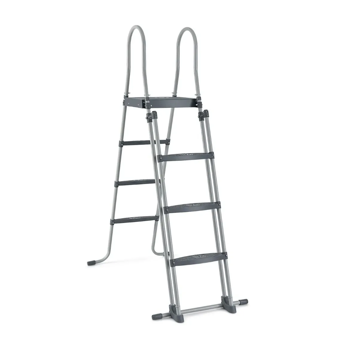 Oberirdische Poolleiter in A Rahmen mit Abnehmbaren Stufen für 122 cm Wandhöhe Silber