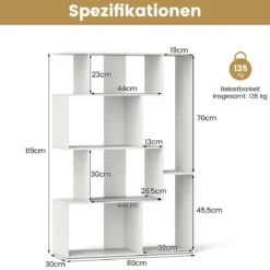 Offene geometrische Bücherregal 6-Würfel großes Bücherregal mit Kippsicherungen Bodenorganizer Display Regal Weiß