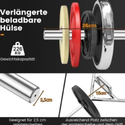 Olympische Sechskant-Fangstange robuste Langhantel-Fangstange mit Flachen bis 226 kg Belastbar