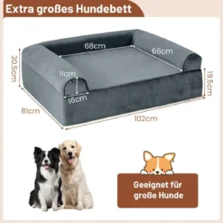 Orthopädisches Hundebett für Arthritis & ältere Hunde Haustierbett mit Kopfstütze abnehmbarer waschbarer Bezug Grau