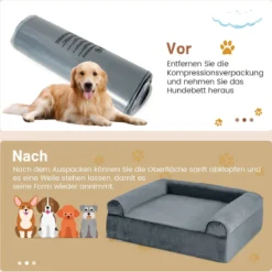 Orthopädisches Hundebett für Arthritis & ältere Hunde Haustierbett mit Kopfstütze abnehmbarer waschbarer Bezug Grau