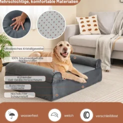 Orthopädisches Hundebett für Arthritis & ältere Hunde Haustierbett mit Kopfstütze abnehmbarer waschbarer Bezug Grau