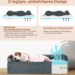 Orthopädisches Hundebett für Arthritis & ältere Hunde Haustierbett mit Kopfstütze abnehmbarer waschbarer Bezug Grau