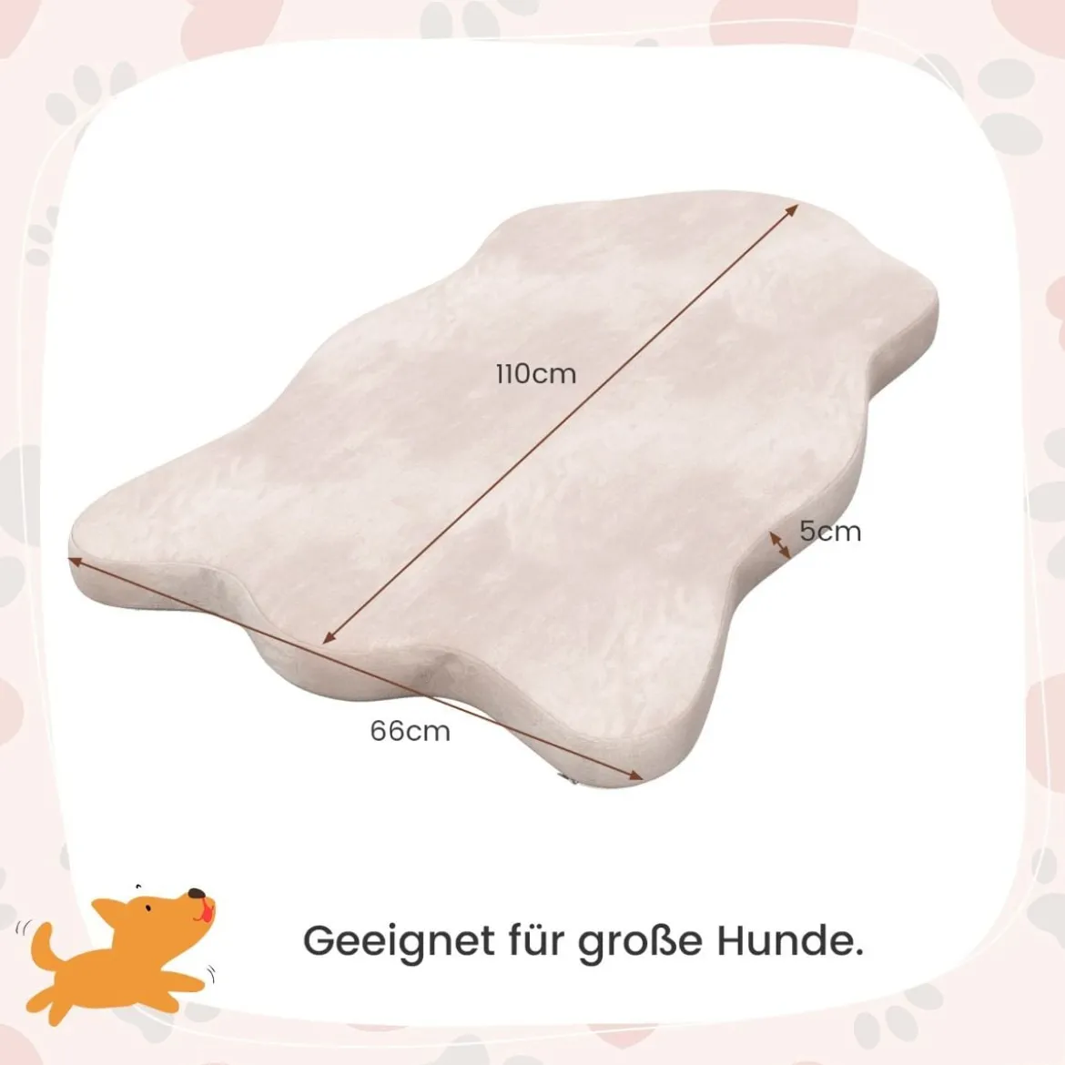 Orthopädisches Hundebett für große Hunde mit Memory-Schaum-Unterstützung & abnehmbarem Bezug Beige