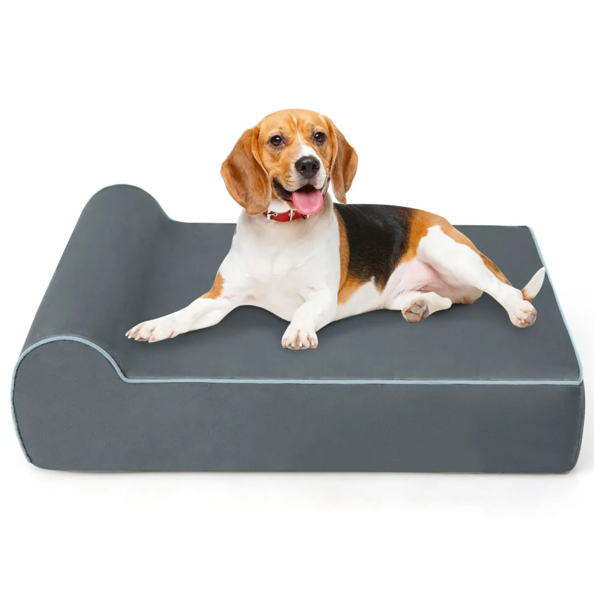 Orthopädisches Hundebett für große Hunde Memory-Schaum Haustierbett mit Kopfstütze Grau