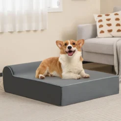 Orthopädisches Hundebett für große Hunde Memory-Schaum Haustierbett mit Kopfstütze Grau