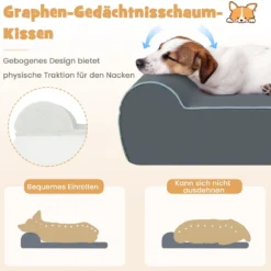 Orthopädisches Hundebett für große Hunde Memory-Schaum Haustierbett mit Kopfstütze Grau
