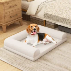 Orthopädisches Hundebett für mittelgroße Hunde Hundecouch mit eierförmiger Kistenschaum Beige/Grau