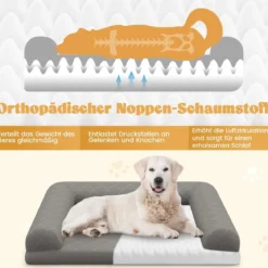 Orthopädisches Hundebett für mittelgroße Hunde Hundecouch mit eierförmiger Kistenschaum Beige/Grau
