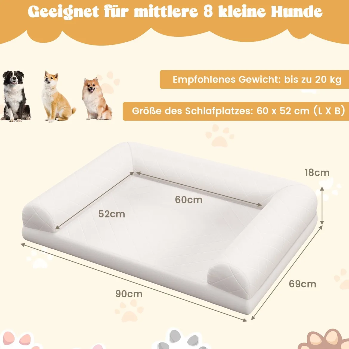 Orthopädisches Hundebett für mittelgroße Hunde Hundecouch mit eierförmiger Kistenschaum Beige/Grau