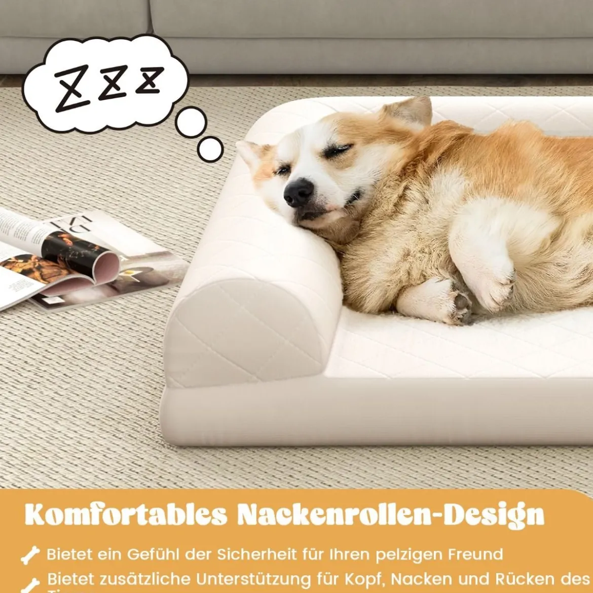 Orthopädisches Hundebett für mittelgroße Hunde Hundecouch mit eierförmiger Kistenschaum Beige/Grau