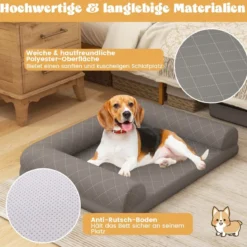 Orthopädisches Hundebett für mittelgroße Hunde Hundecouch mit eierförmiger Kistenschaum Beige/Grau