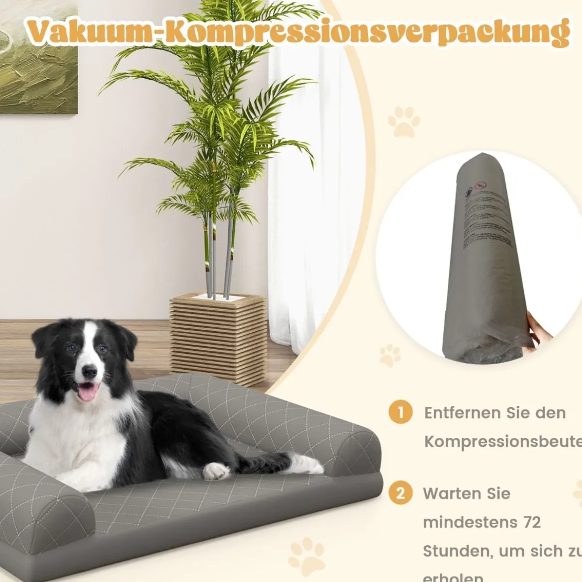 Orthopädisches Hundebett für mittelgroße Hunde Hundecouch mit eierförmiger Kistenschaum Beige/Grau