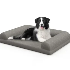 Orthopädisches Hundebett für mittelgroße Hunde Hundecouch mit eierförmiger Kistenschaum Beige/Grau