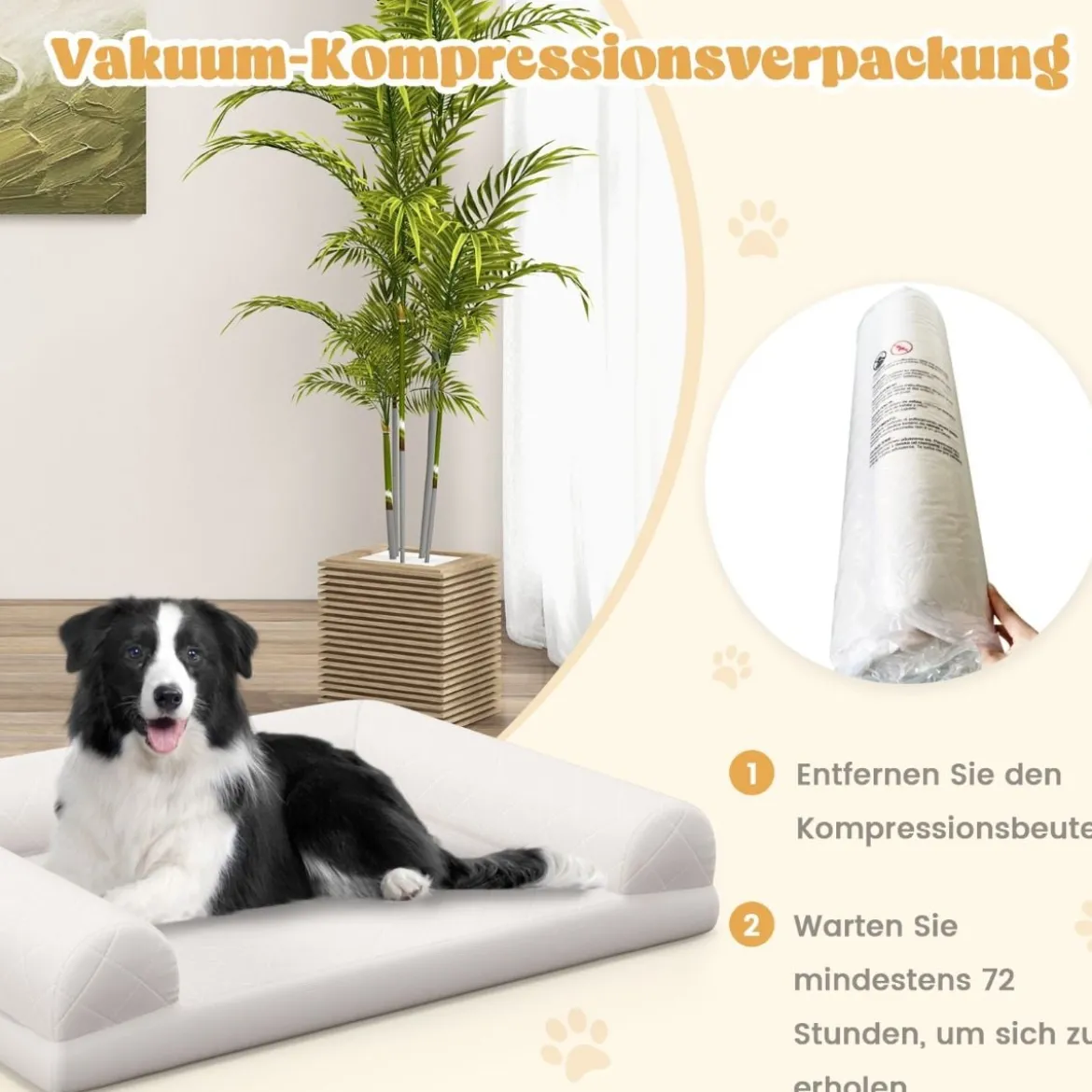 Orthopädisches Hundebett für mittelgroße Hunde Hundecouch mit eierförmiger Kistenschaum Beige/Grau