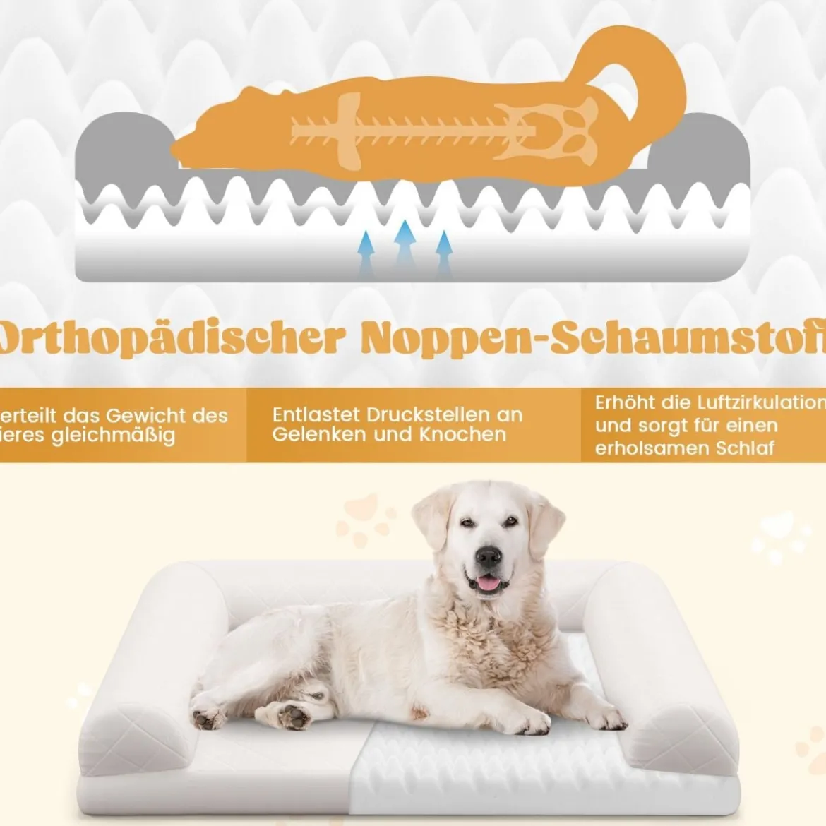 Orthopädisches Hundebett für mittelgroße Hunde Hundecouch mit eierförmiger Kistenschaum Beige/Grau