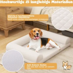 Orthopädisches Hundebett für mittelgroße Hunde Hundecouch mit eierförmiger Kistenschaum Beige/Grau