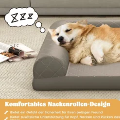 Orthopädisches Hundebett für mittelgroße Hunde Hundecouch mit eierförmiger Kistenschaum Beige/Grau