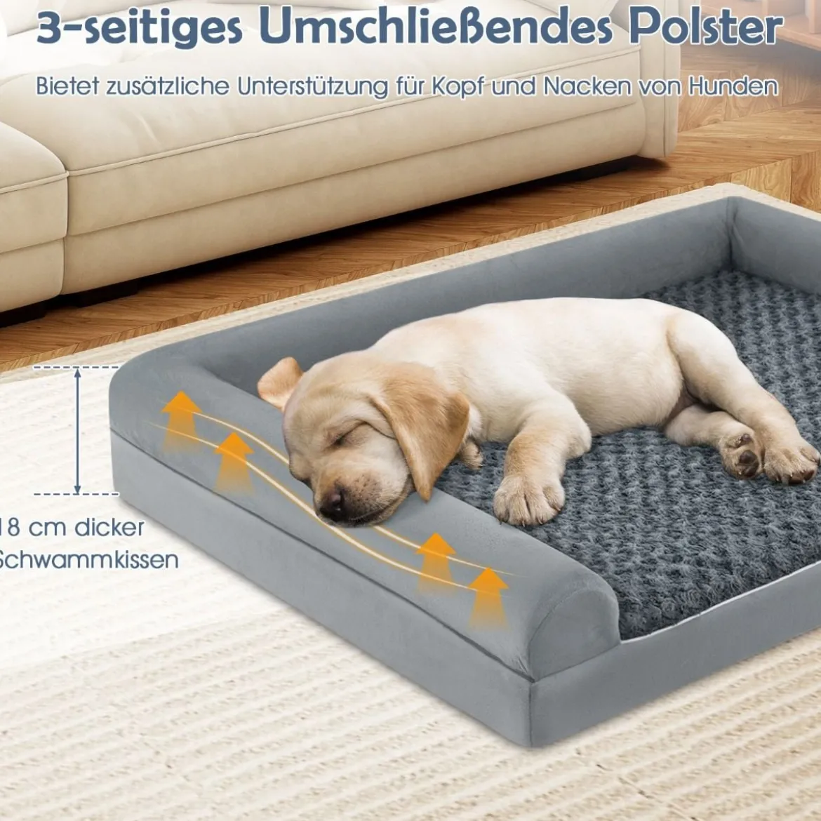 Orthopädisches Hundebett groß Hundesofa mit Hundekissen Hundecouch für große & Mittelgroße Hunde Grau